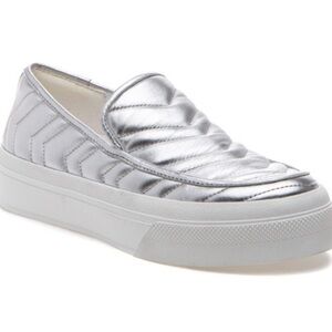 J Slides GYPSY Quilted Leather Silver Metallic Platform Slip On NEW Never Worn